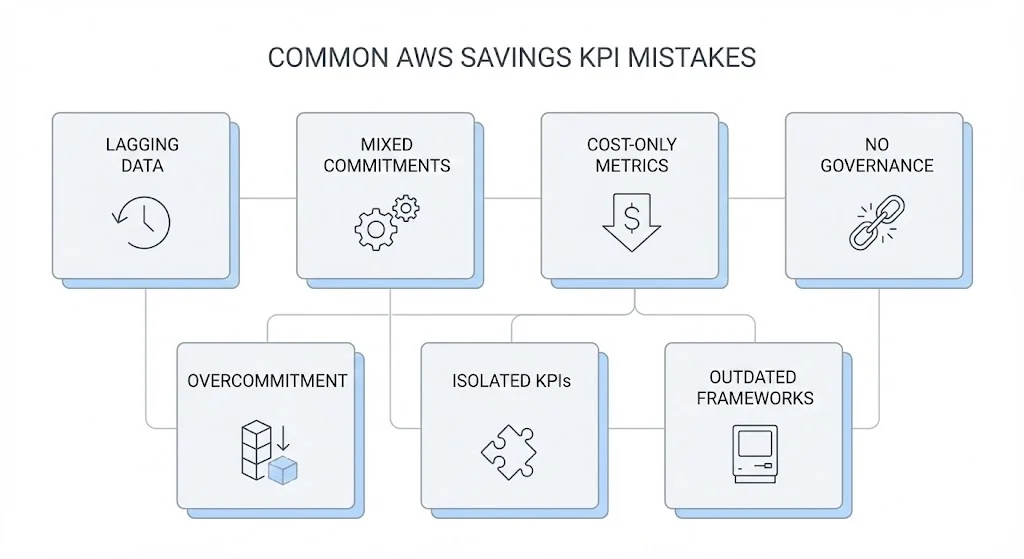 Common AWS savings KPI mistakes infographic