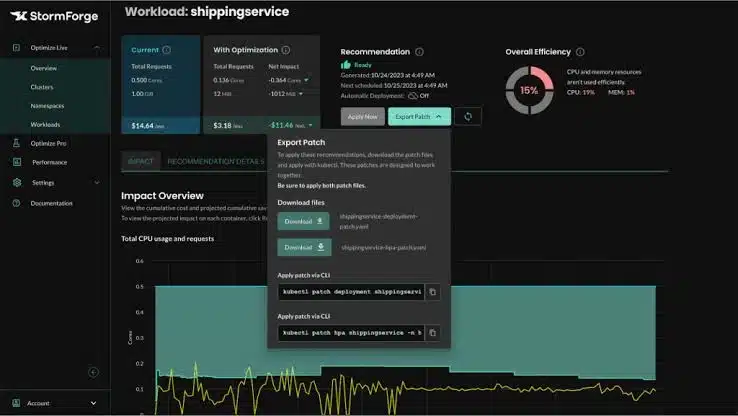 StormForge dashboard
