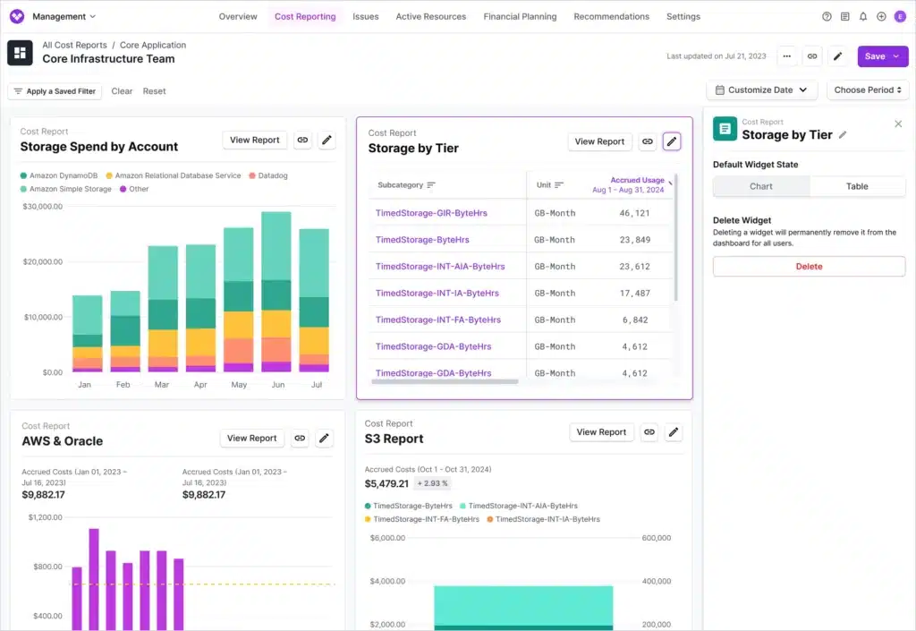 Vantage dashboard displaying AWS and GCP costs segmented by team and resource type.