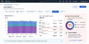 AWS Cost Explorer monthly breakdown for an Aurora Standard cluster showing compute at $478, storage at $50, and I/O charges at $320. The I/O line represents 40 percent of total spend, indicating the cluster should switch to I/O-Optimized configuration.