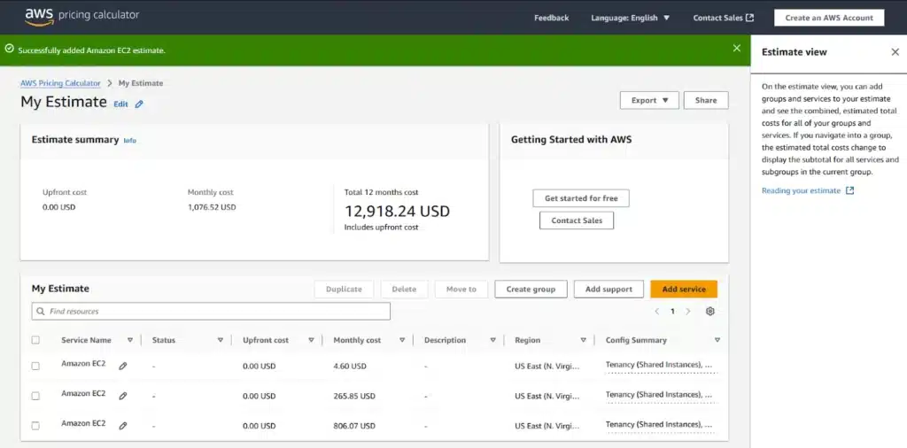 AWS Pricing Explorer homepage with Amazon EC2 selected and pricing filters available.