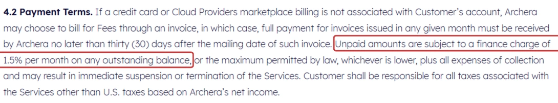 Screenshot of Archera pricing page showing its term limits.