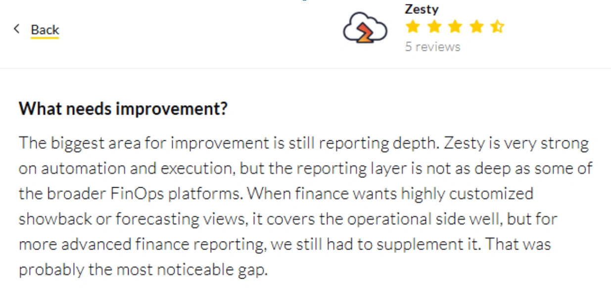Screenshot of Zesty reviews on Peerspot