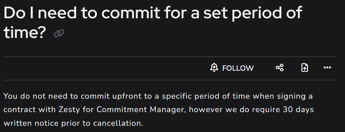 Screenshot of Zesty's cancellation documentation